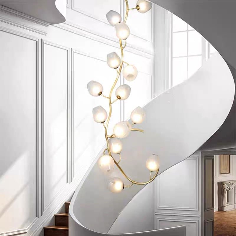 Artistic Glass Lampshade Chandelier with Branches Design for High Ceilings - Zelno Lighting