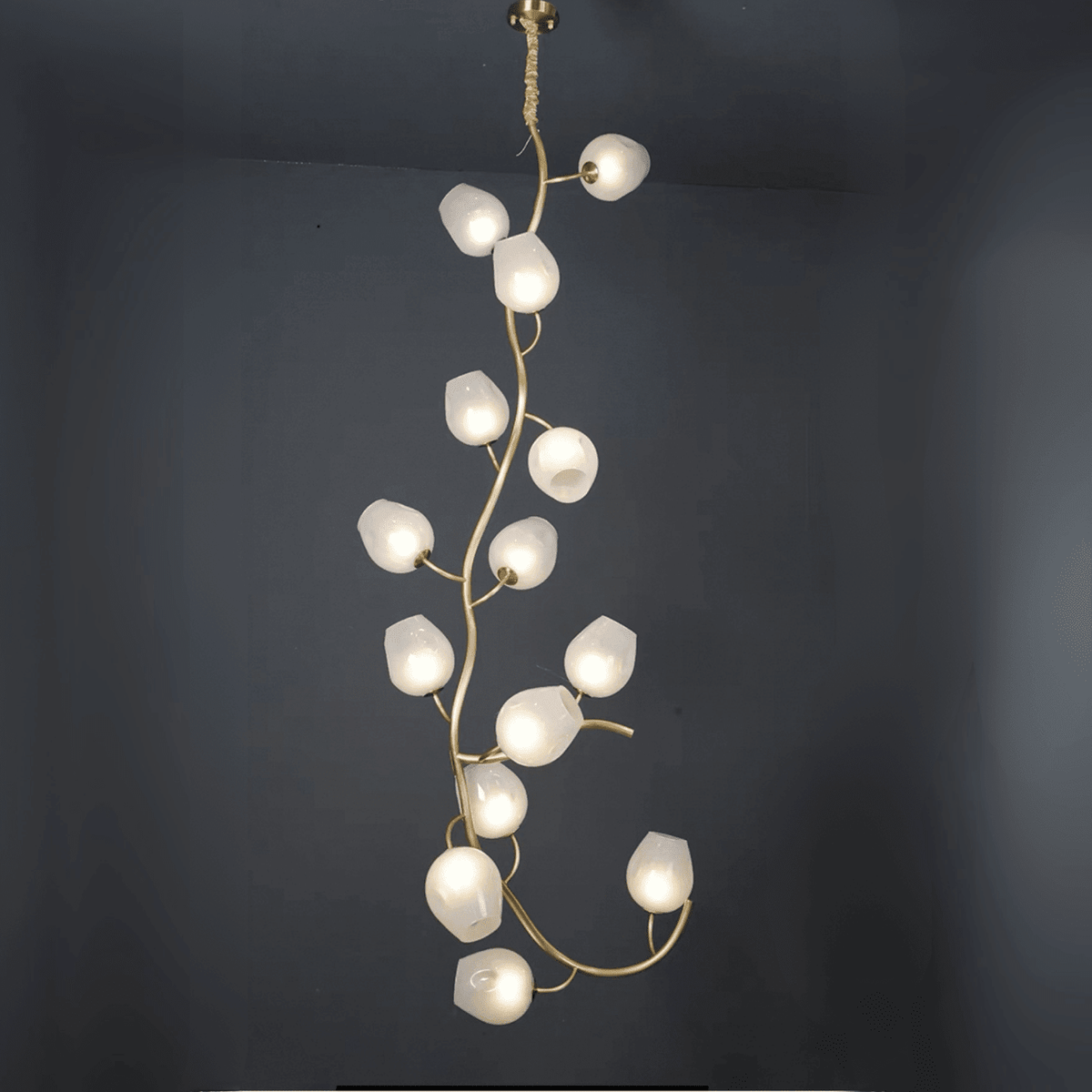 Artistic Glass Lampshade Chandelier with Branches Design for High Ceilings - Zelno Lighting