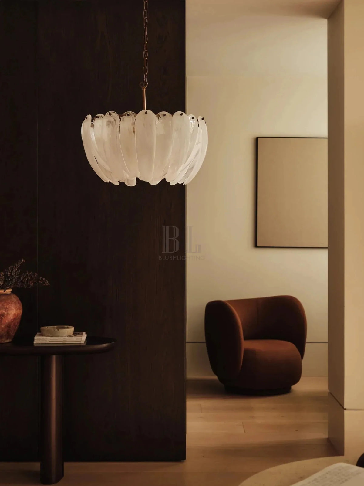 Astera - 4 light alabaster curved glass chandelier - Zelno Lighting