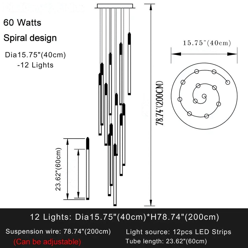 Atia Modern Long Chandelier For Staircase Black/Gold/Silver - Zelno Lighting