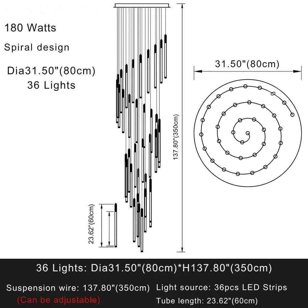 Atia Modern Long Chandelier For Staircase Black/Gold/Silver - Zelno Lighting