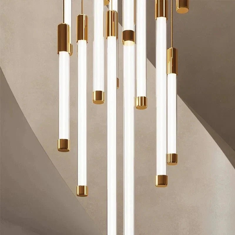 Atia Modern Long Chandelier For Staircase Black/Gold/Silver - Zelno Lighting
