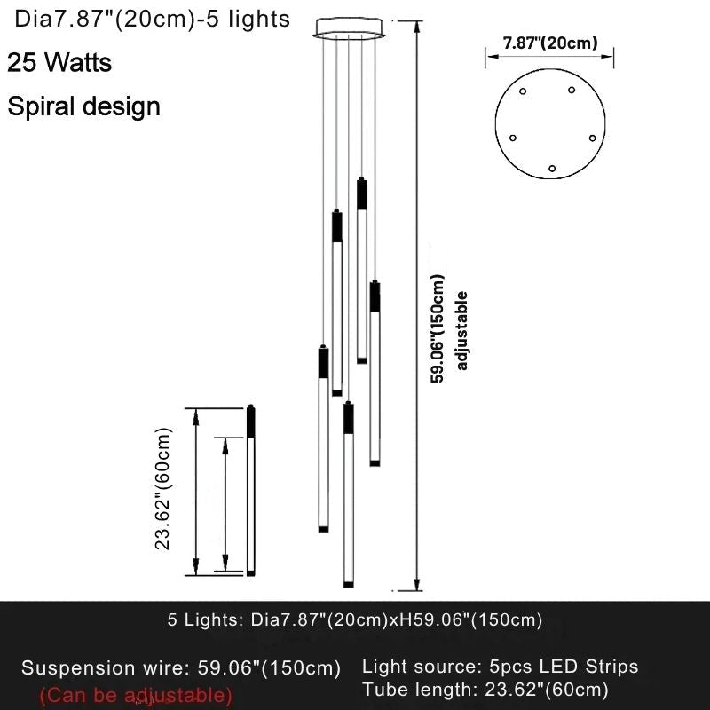 Atia Modern Long Chandelier For Staircase Black/Gold/Silver - Zelno Lighting