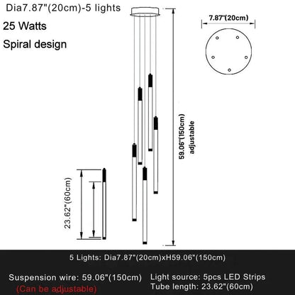 Atia Modern Long Chandelier For Staircase Black/Gold/Silver - Zelno Lighting