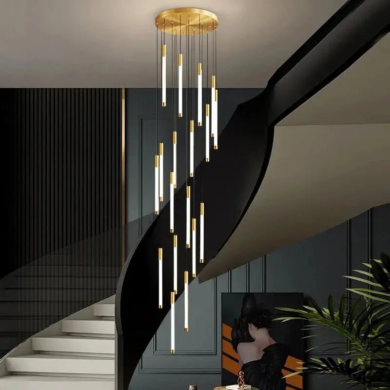 Atia Modern Long Chandelier For Staircase Black/Gold/Silver - Zelno Lighting