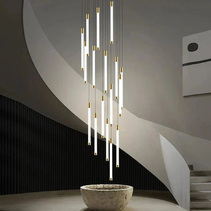 Atia Modern Long Chandelier For Staircase Black/Gold/Silver - Zelno Lighting