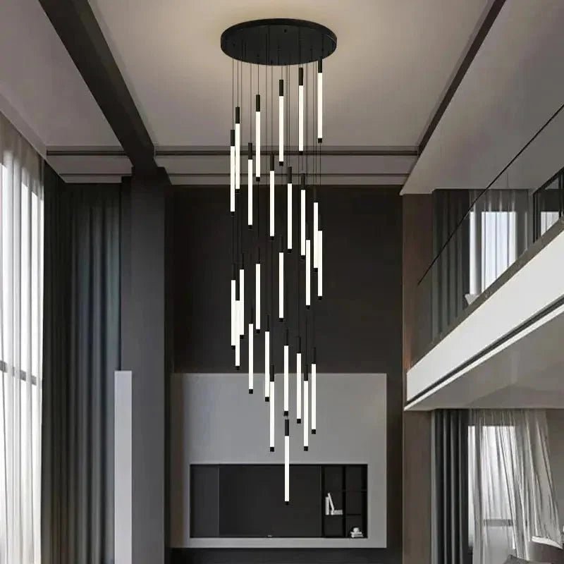 Atia Modern Long Chandelier For Staircase Black/Gold/Silver - Zelno Lighting
