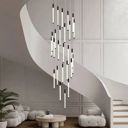 Atia Modern Long Chandelier For Staircase Black/Gold/Silver - Zelno Lighting