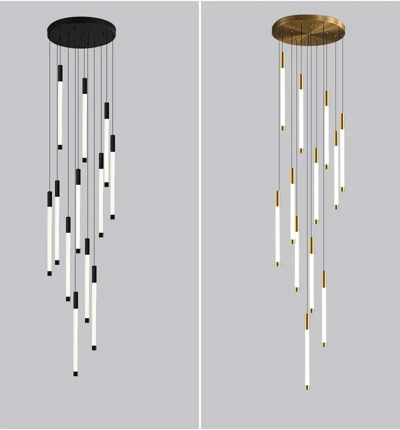 Atia Modern Long Chandelier For Staircase Black/Gold/Silver - Zelno Lighting