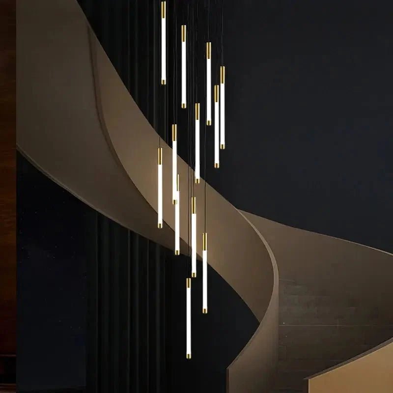Atia Modern Long Chandelier For Staircase Black/Gold/Silver - Zelno Lighting