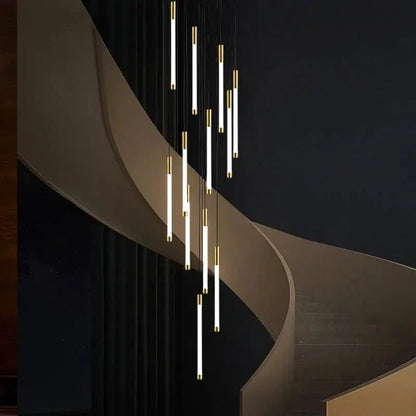 Atia Modern Long Chandelier For Staircase Black/Gold/Silver - Zelno Lighting