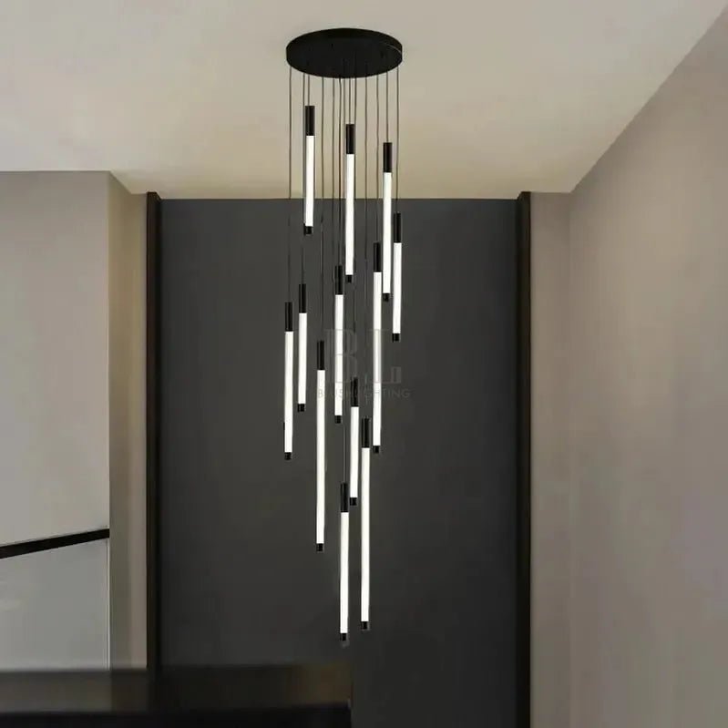 Atia Modern Long Chandelier For Staircase Black/Gold/Silver - Zelno Lighting