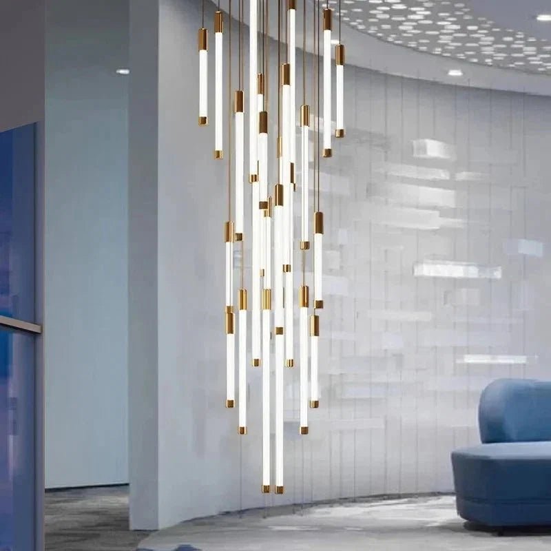 Atia Modern Long Chandelier For Staircase Black/Gold/Silver - Zelno Lighting