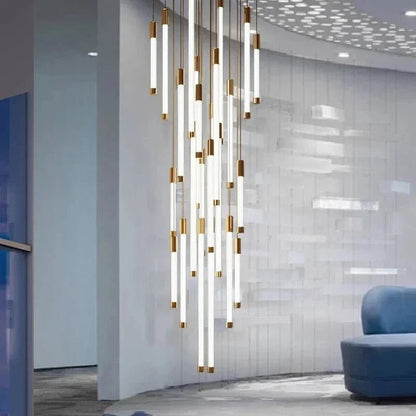 Atia Modern Long Chandelier For Staircase Black/Gold/Silver - Zelno Lighting
