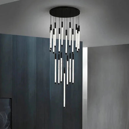 Atia Modern Long Chandelier For Staircase Black/Gold/Silver - Zelno Lighting