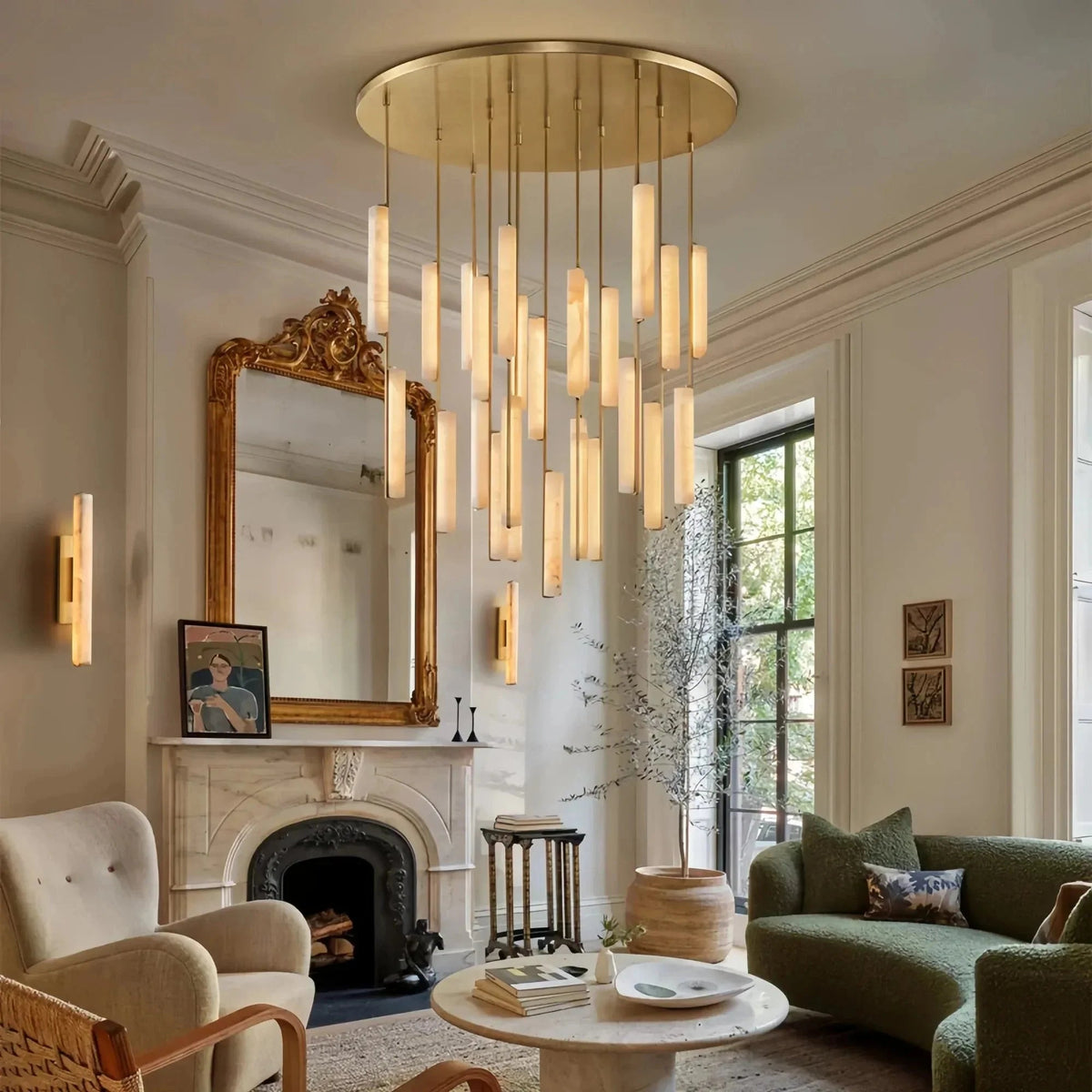Audubam Alabaster Round Chandelier 24", 40", 56" - Zelno