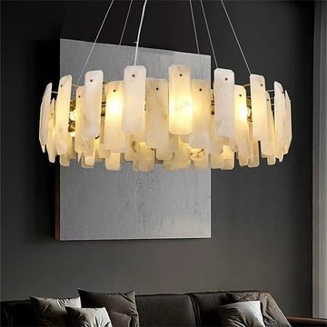 August Marble alabaster Round chandelier - Zelno Lighting
