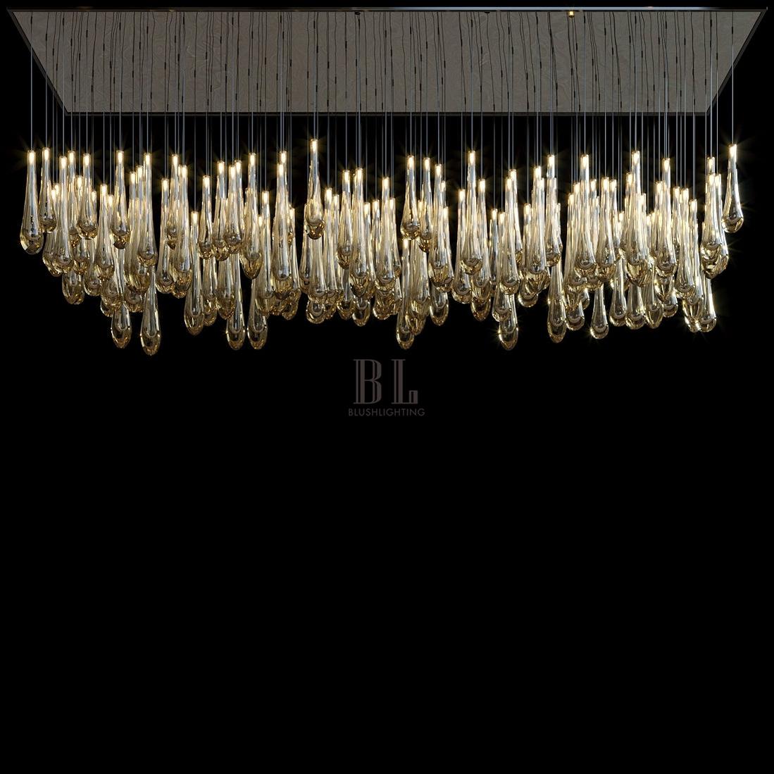 Aurelia Amber Teardrop Rain Glass Chandelier - Zelno Lighting