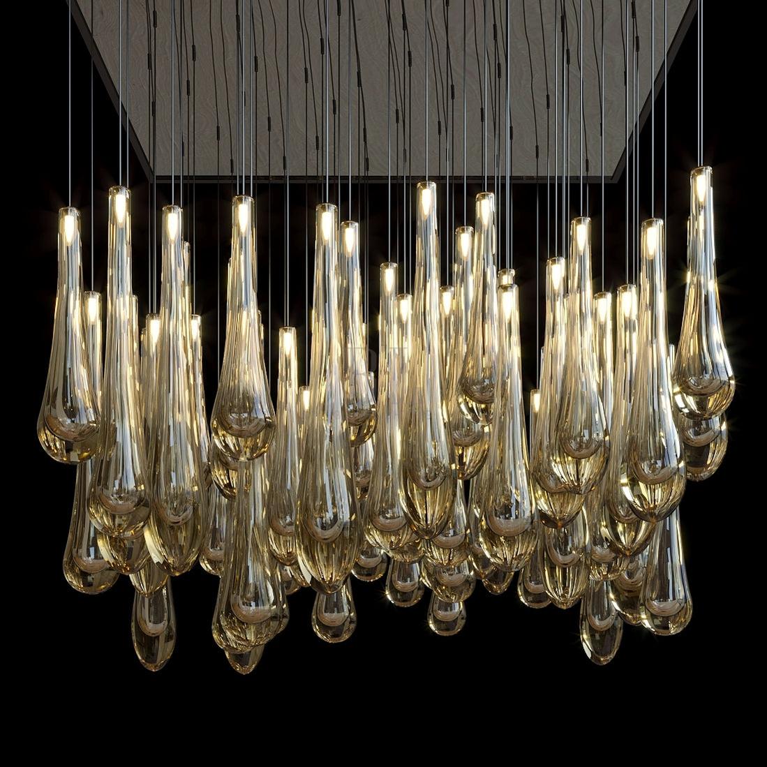 Aurelia Amber Teardrop Rain Glass Chandelier - Zelno Lighting