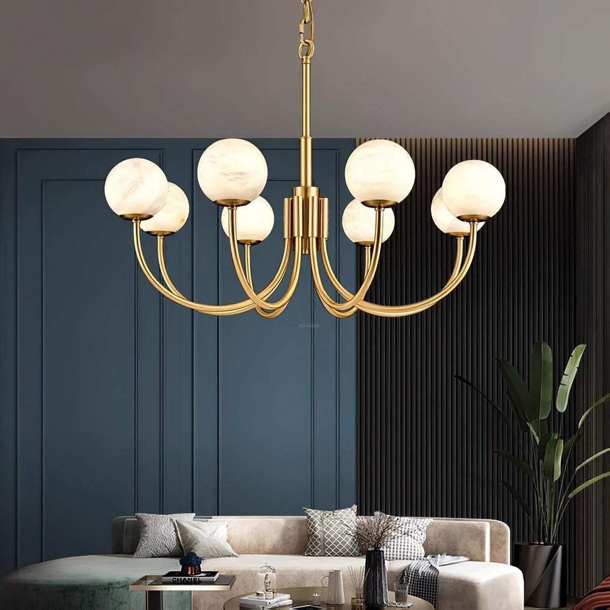 Aurelian Alabaster Globe Chandelier with 6/8/10/12 heads - Zelno Lighting