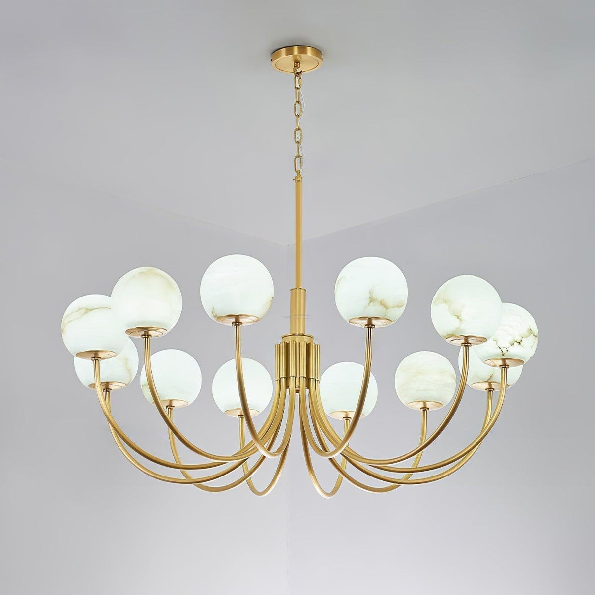 Aurelian Alabaster Globe Chandelier with 6/8/10/12 heads - Zelno Lighting