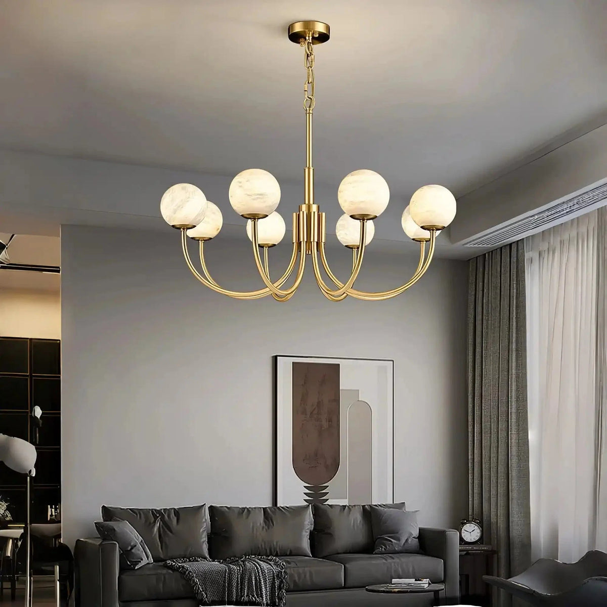 Aurelian Alabaster Globe Chandelier with 6/8/10/12 heads - Zelno Lighting