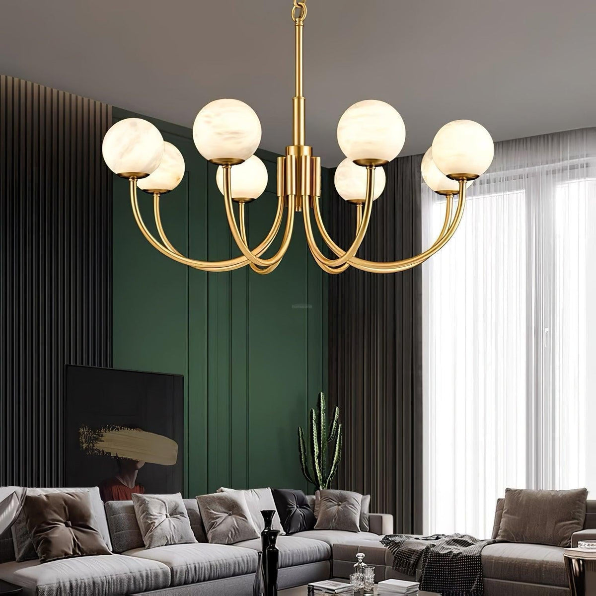 Aurelian Alabaster Globe Chandelier with 6/8/10/12 heads - Zelno Lighting