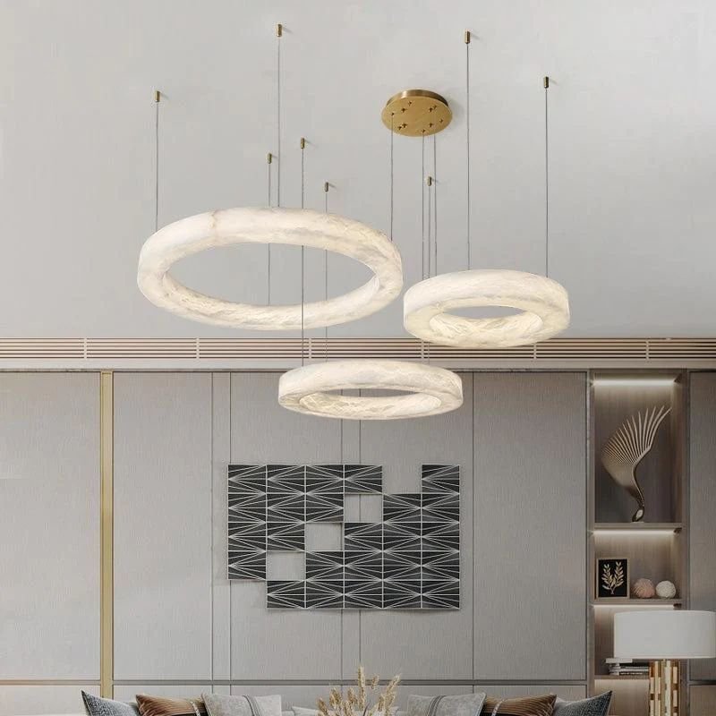 Aurora Alabaster Living Room Round Pendant Chandelier - Zelno