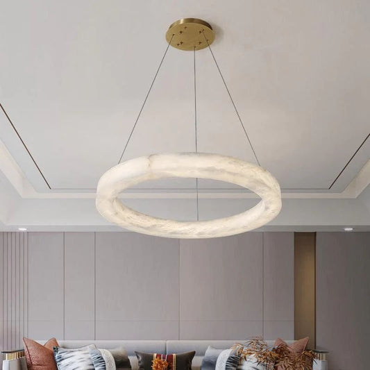 Aurora Alabaster Living Room Round Pendant Chandelier - Zelno