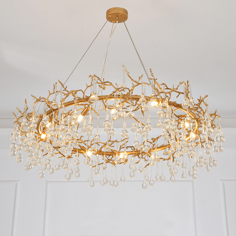 Avis Clear Crystal Ring Branch Chandelier - Zelno Lighting