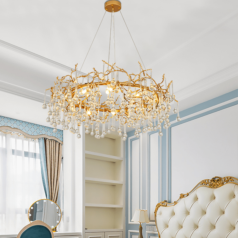 Avis Clear Crystal Ring Branch Chandelier - Zelno Lighting