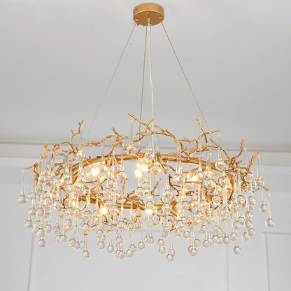 Avis Clear Crystal Ring Branch Chandelier - Zelno Lighting