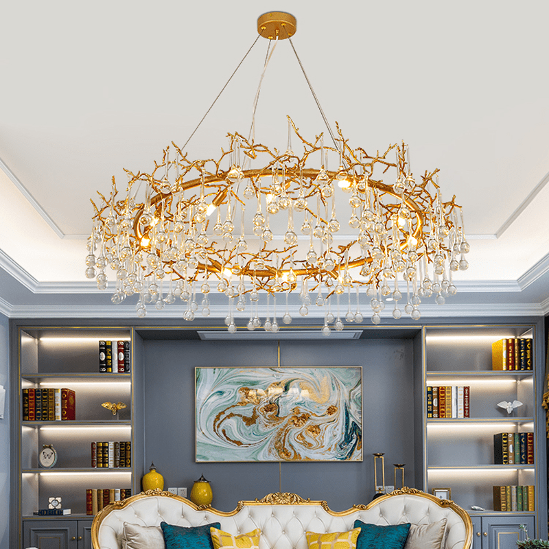 Avis Clear Crystal Ring Branch Chandelier - Zelno Lighting