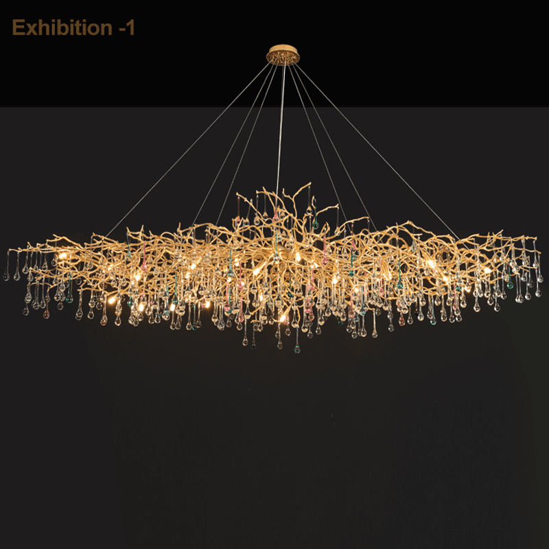 Avis Colorful Crystal Rain Aluminum Branch Chandelier - Zelno Lighting