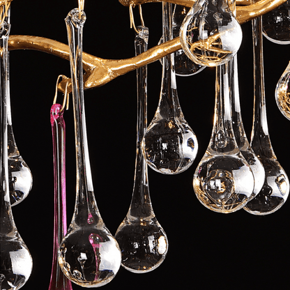 Avis Colorful Crystal Rain Aluminum Branch Chandelier - Zelno Lighting