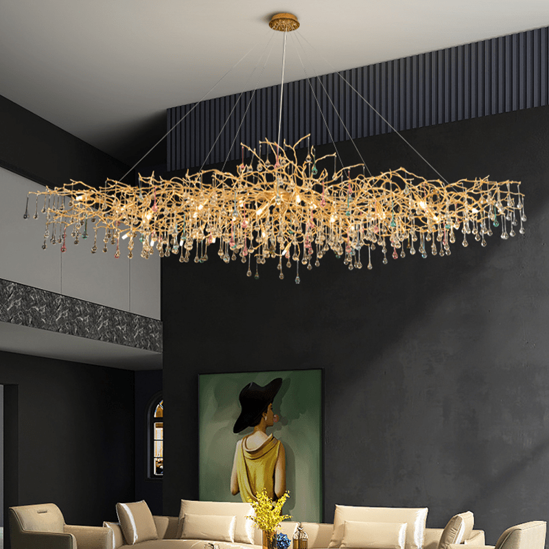 Avis Colorful Crystal Rain Aluminum Branch Chandelier - Zelno Lighting