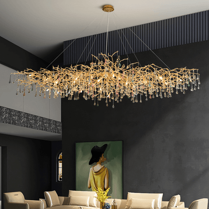 Avis Colorful Crystal Rain Aluminum Branch Chandelier - Zelno Lighting