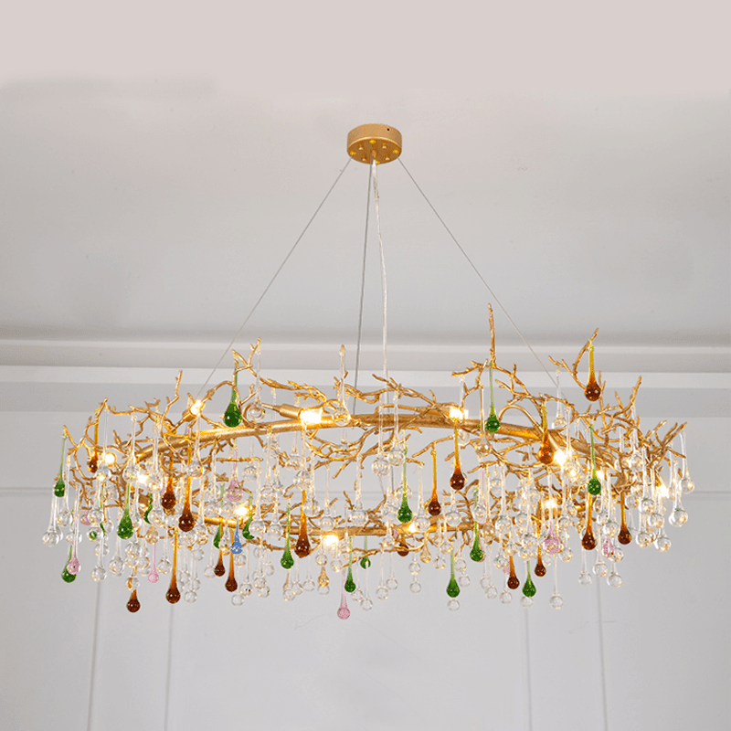 Avis Colorful Crystal Rain Branch Chandelier - Zelno Lighting