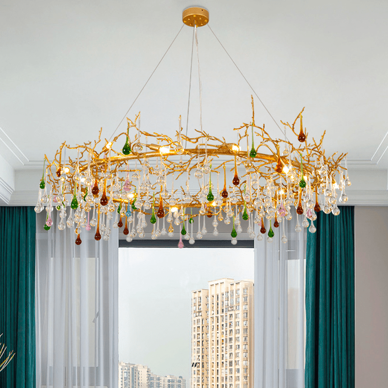 Avis Colorful Crystal Rain Branch Chandelier - Zelno Lighting