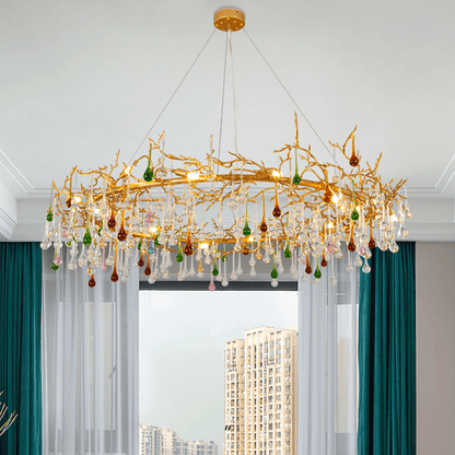 Avis Colorful Crystal Rain Branch Chandelier - Zelno Lighting