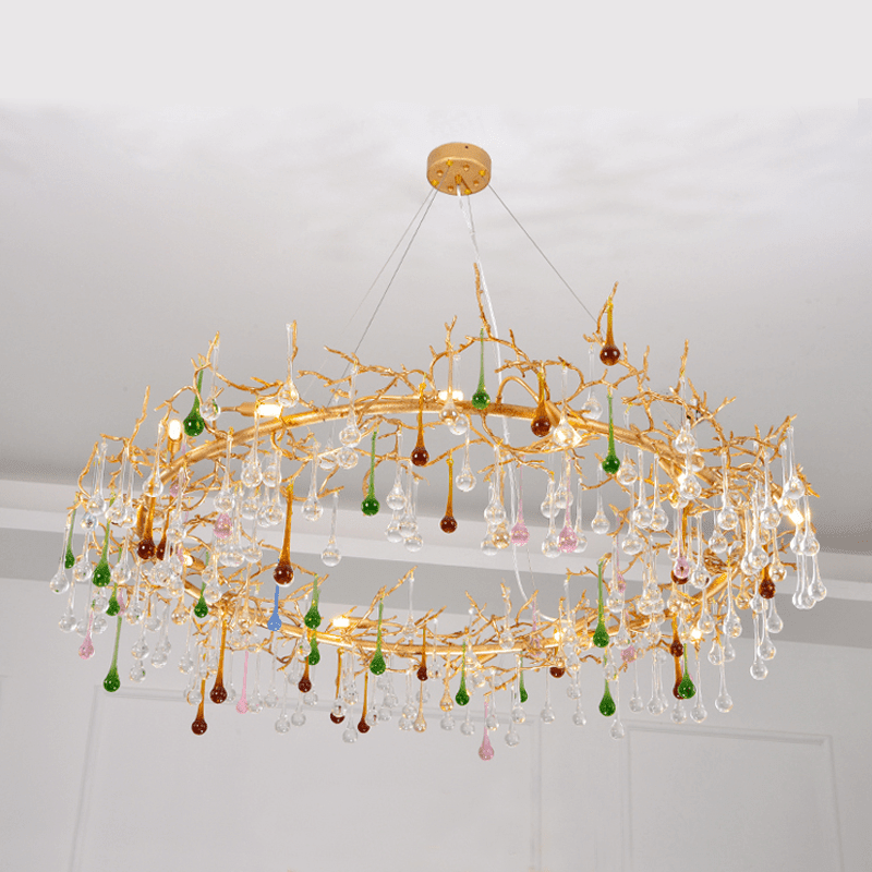 Avis Colorful Crystal Rain Branch Chandelier - Zelno Lighting