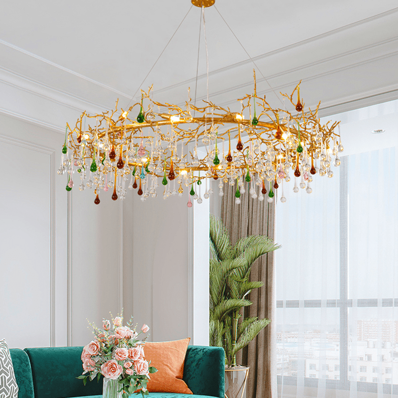 Avis Colorful Crystal Rain Branch Chandelier - Zelno Lighting