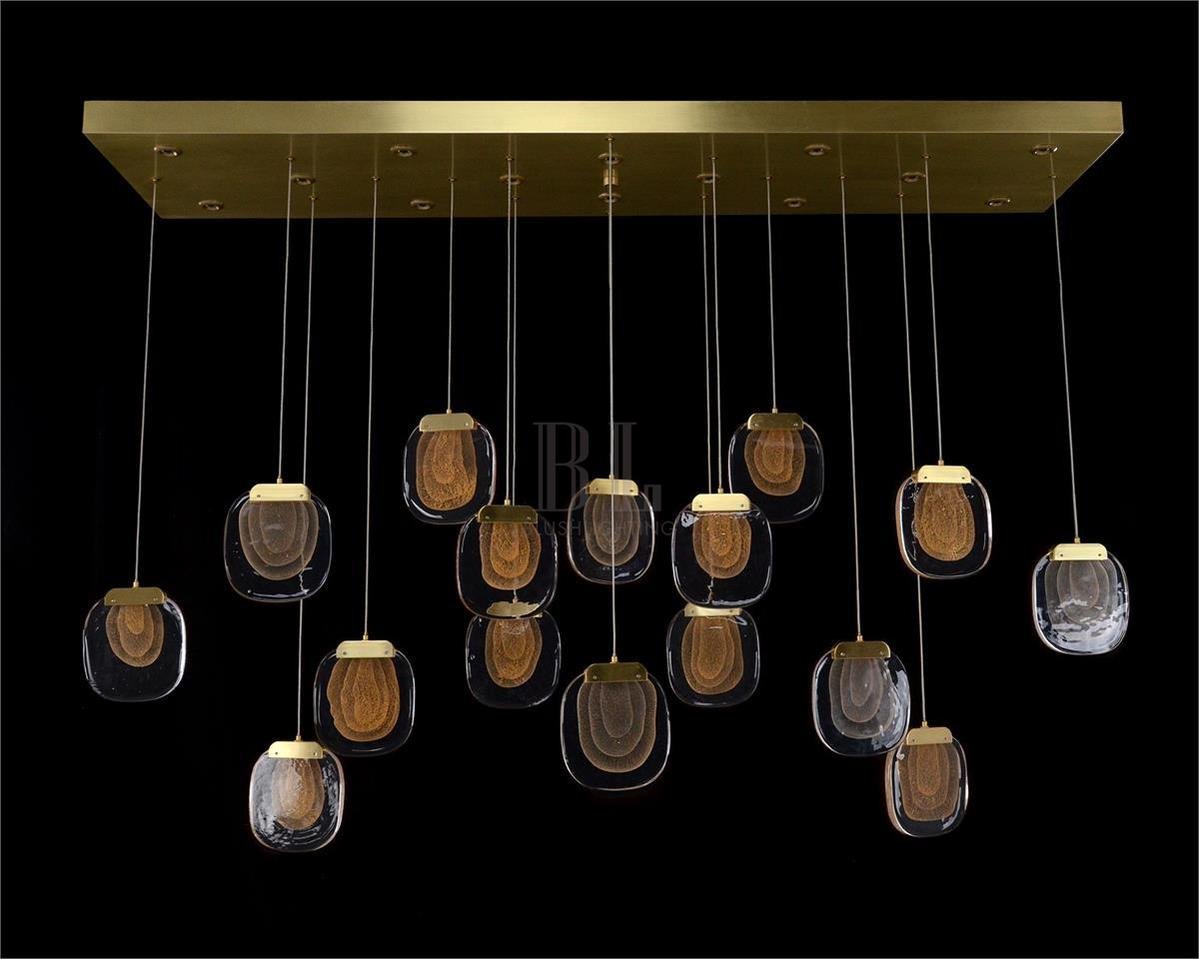 Bansho: Layered Glass Thirty-Light Horizontal Pendant Chandelier - Zelno Lighting