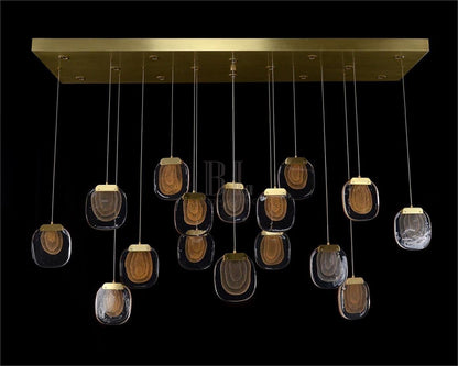 Bansho: Layered Glass Thirty-Light Horizontal Pendant Chandelier - Zelno Lighting