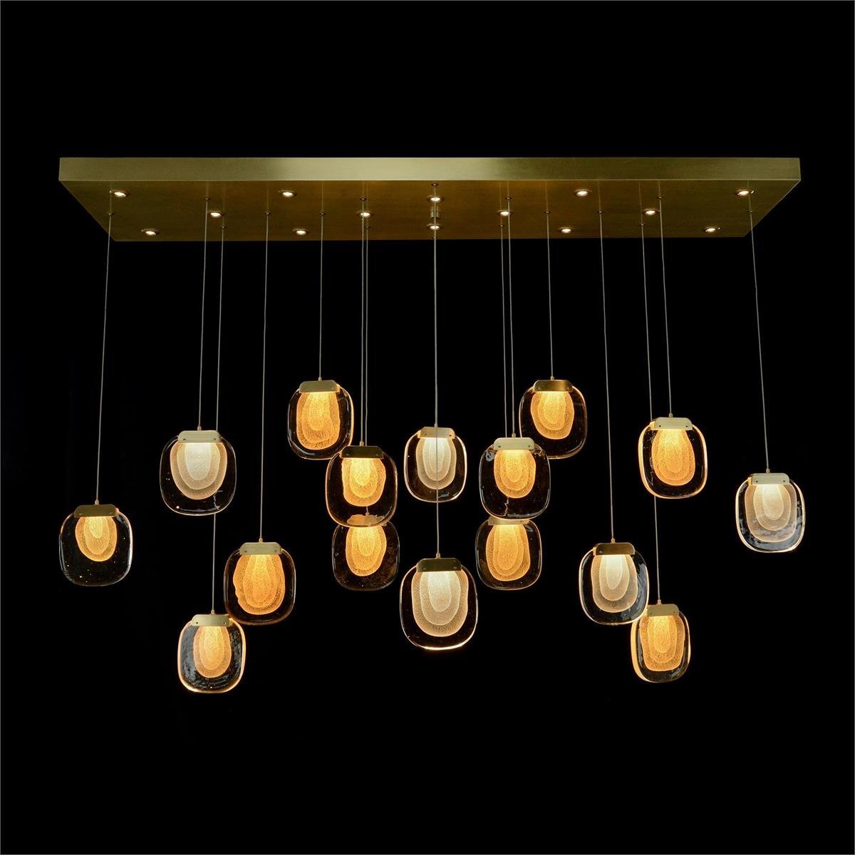 Bansho: Layered Glass Thirty-Light Horizontal Pendant Chandelier - Zelno Lighting
