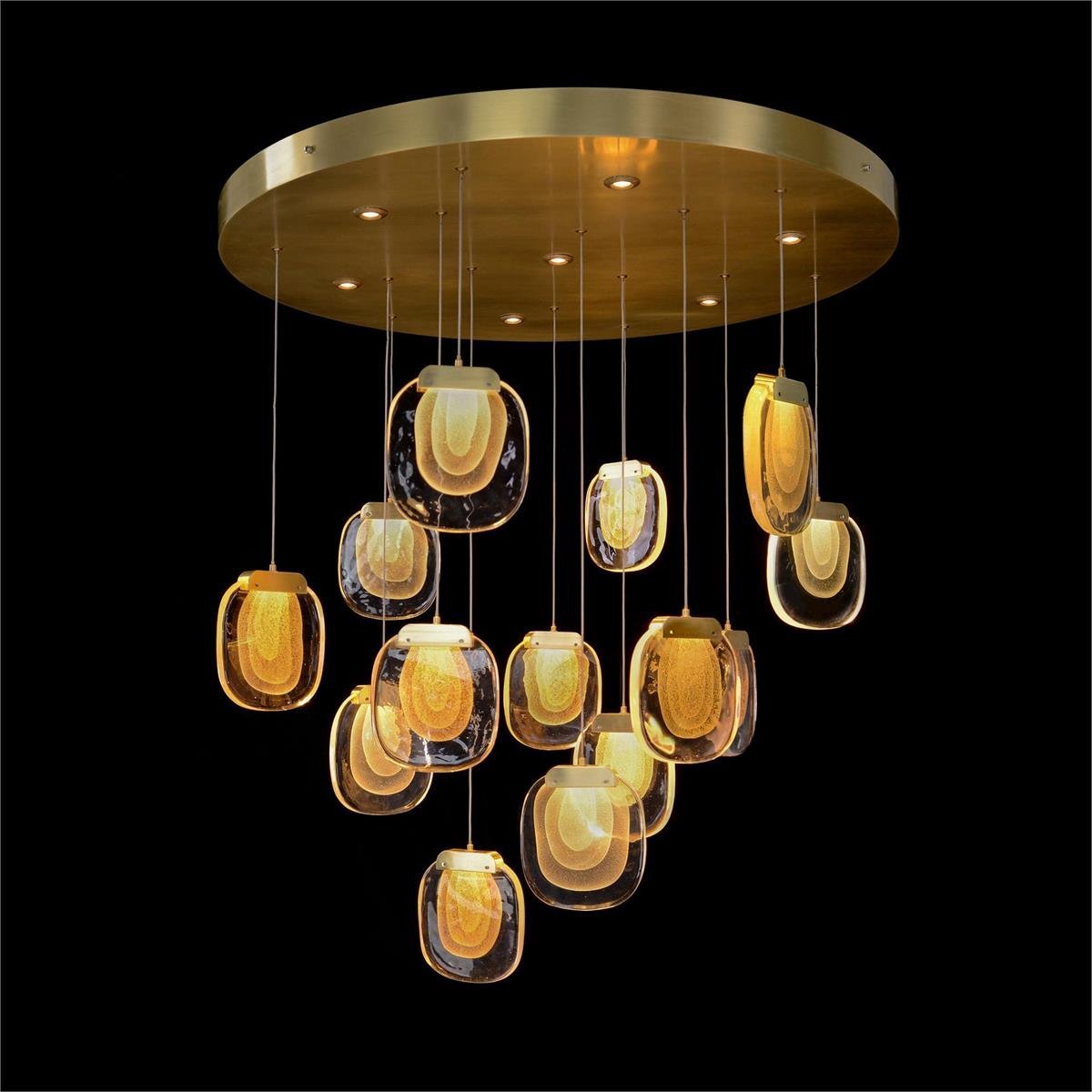 Bansho: Layered Glass Twenty-One-Light Drop Pendant Chandelier - Zelno Lighting