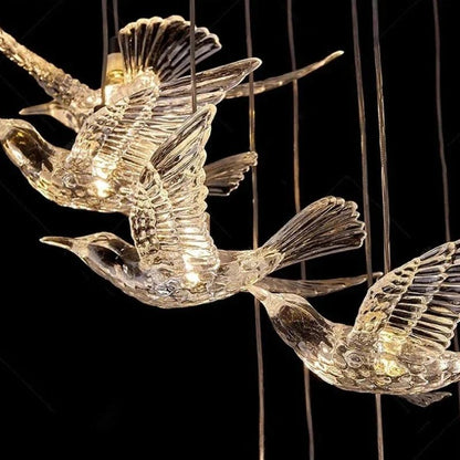 Bird Spiral Long Led Chandelier for Staircase and Foyer - Zelno Lighting