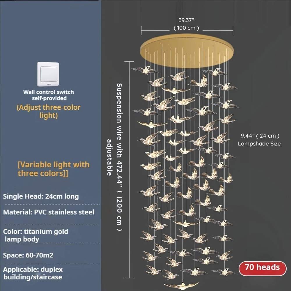 Bird Spiral Long Led Chandelier for Staircase and Foyer - Zelno Lighting