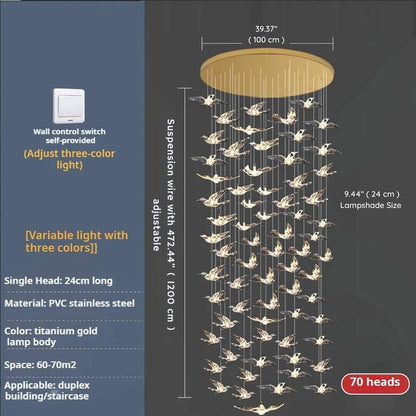 Bird Spiral Long Led Chandelier for Staircase and Foyer - Zelno Lighting