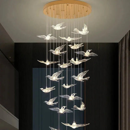 Bird Spiral Long Led Chandelier for Staircase and Foyer - Zelno Lighting